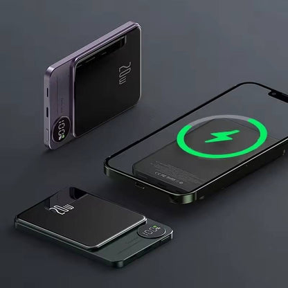 Small Magnetic Portable Power Bank, 10000mAh, Fast Wireless Charging | باور بانك مغناطيسي محمول صغير بسعة 10000 مللي أمبير وشحن لاسلكي سريع.